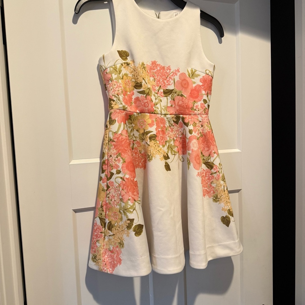 GB Girls Ivory Dress with Pink and Green Floral Pattern